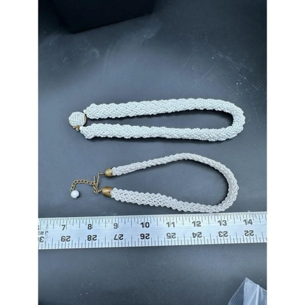 Vintage Lot Marvella Faux Pearl Twisted Braided Beaded‎ Necklaces Gold Tone